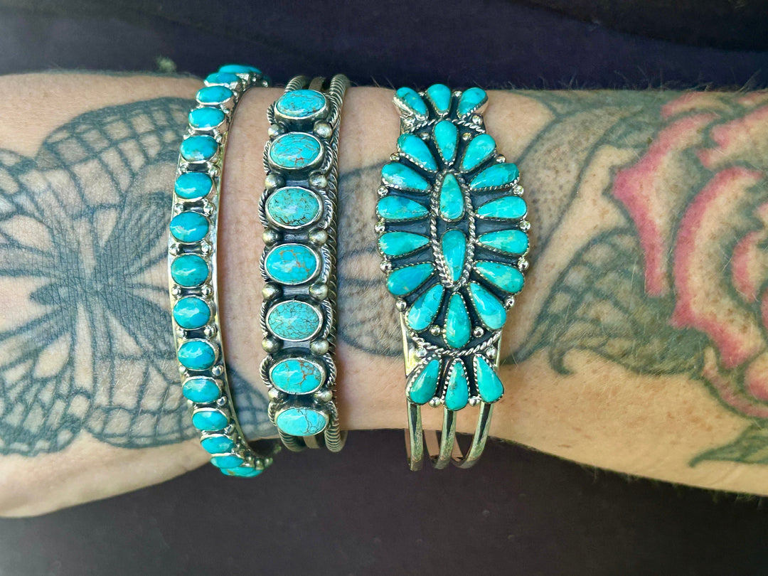 Genuine Turquoise Bangle Bracelet Sterling Silver Turquoise All Around Bangle Southwestern Style Bracelet Rare find