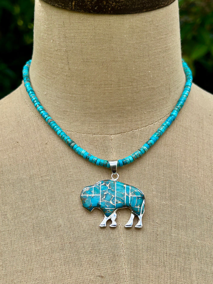 Turquoise Buffalo Necklace: Sterling Silver & Copper Turquoise