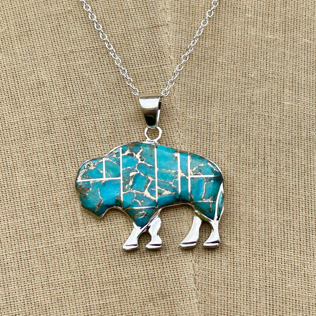 Turquoise Buffalo Necklace: Sterling Silver & Copper Turquoise