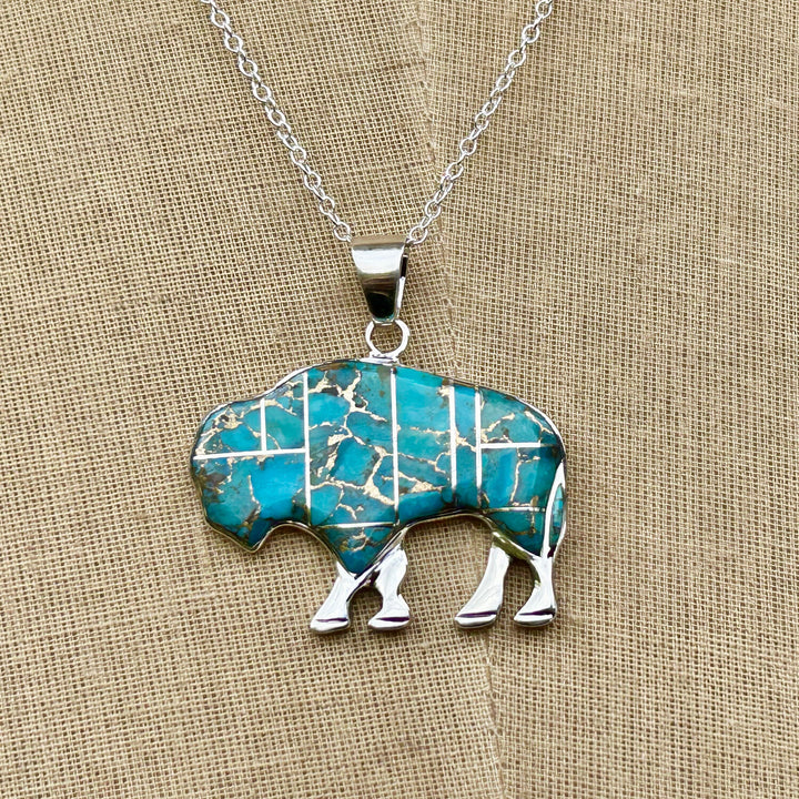 Turquoise Buffalo Necklace: Sterling Silver & Copper Turquoise