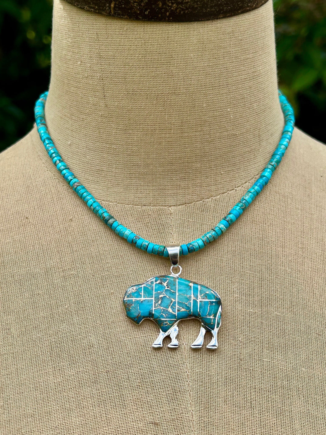 Turquoise Buffalo Necklace: Sterling Silver & Copper Turquoise