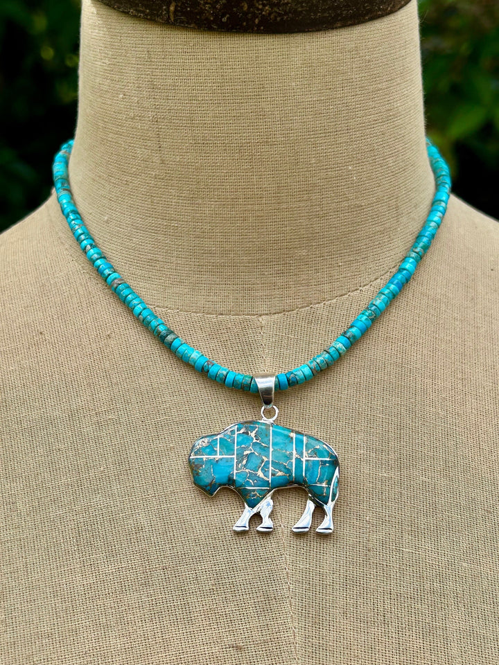 Turquoise Buffalo Necklace: Sterling Silver & Copper Turquoise