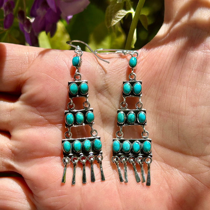 Turquoise Sterling Silver Chandelier Earrings: Southwestern Style