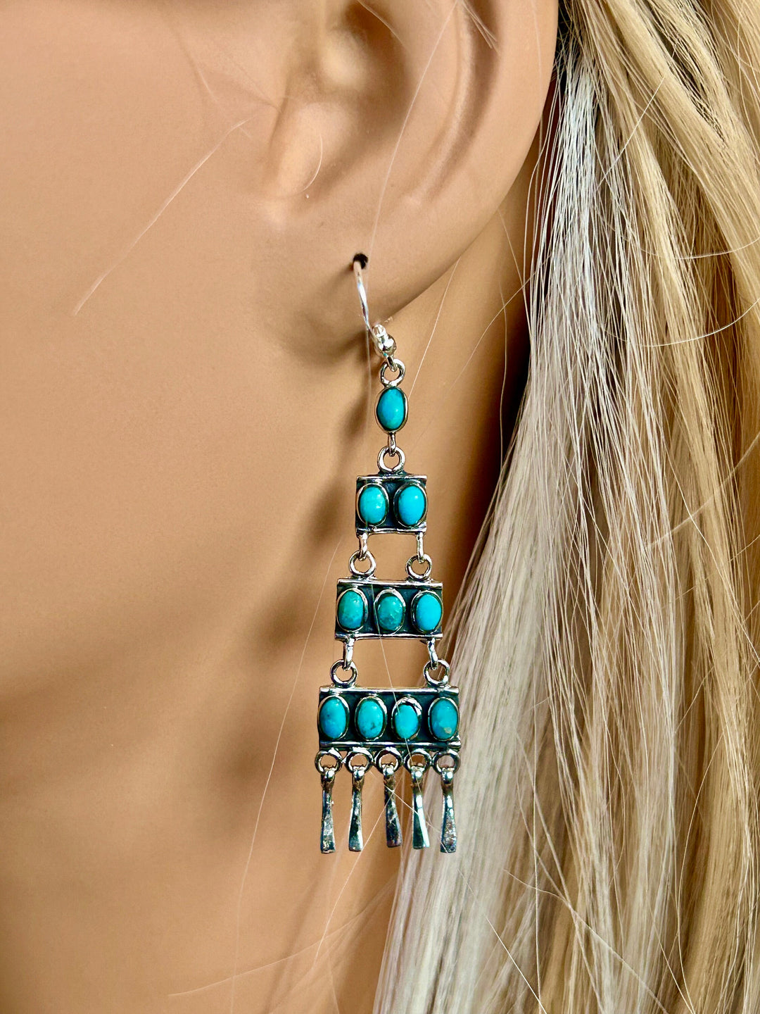 Turquoise Sterling Silver Chandelier Earrings: Southwestern Style