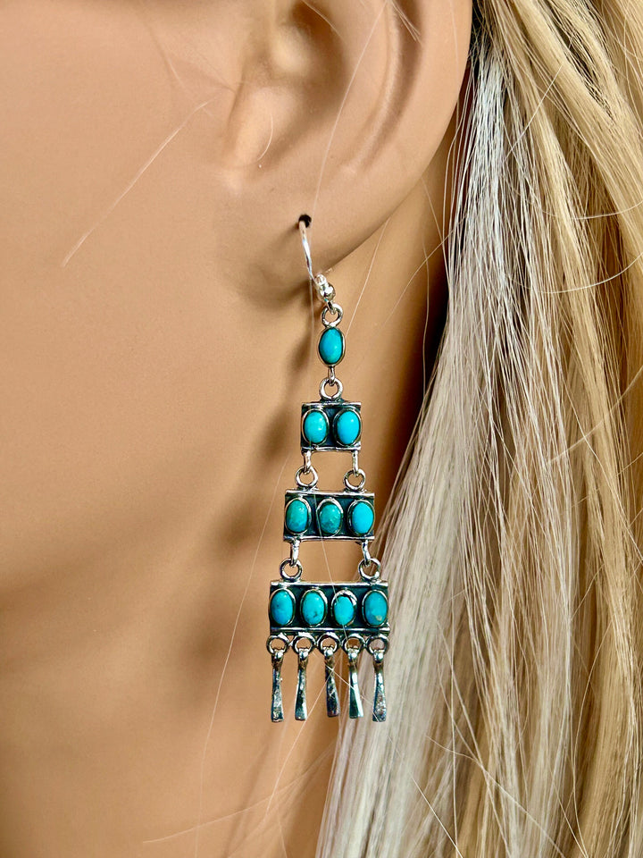 Turquoise Sterling Silver Chandelier Earrings: Southwestern Style