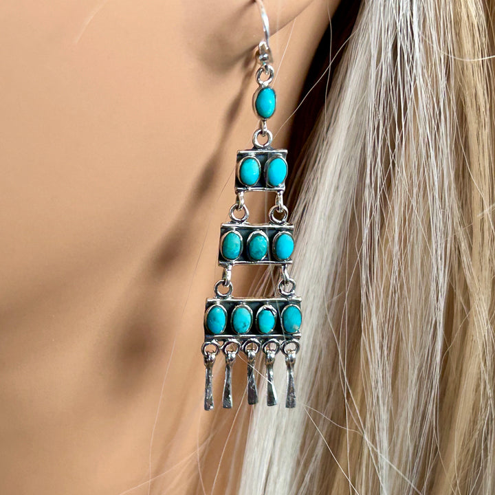 Turquoise Sterling Silver Chandelier Earrings: Southwestern Style