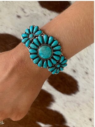 Genuine Turquoise Cluster Bracelet 925 Sterling Silver Cuff Bracelet Adjustable Bracelet Turquoise Cluster Cuff