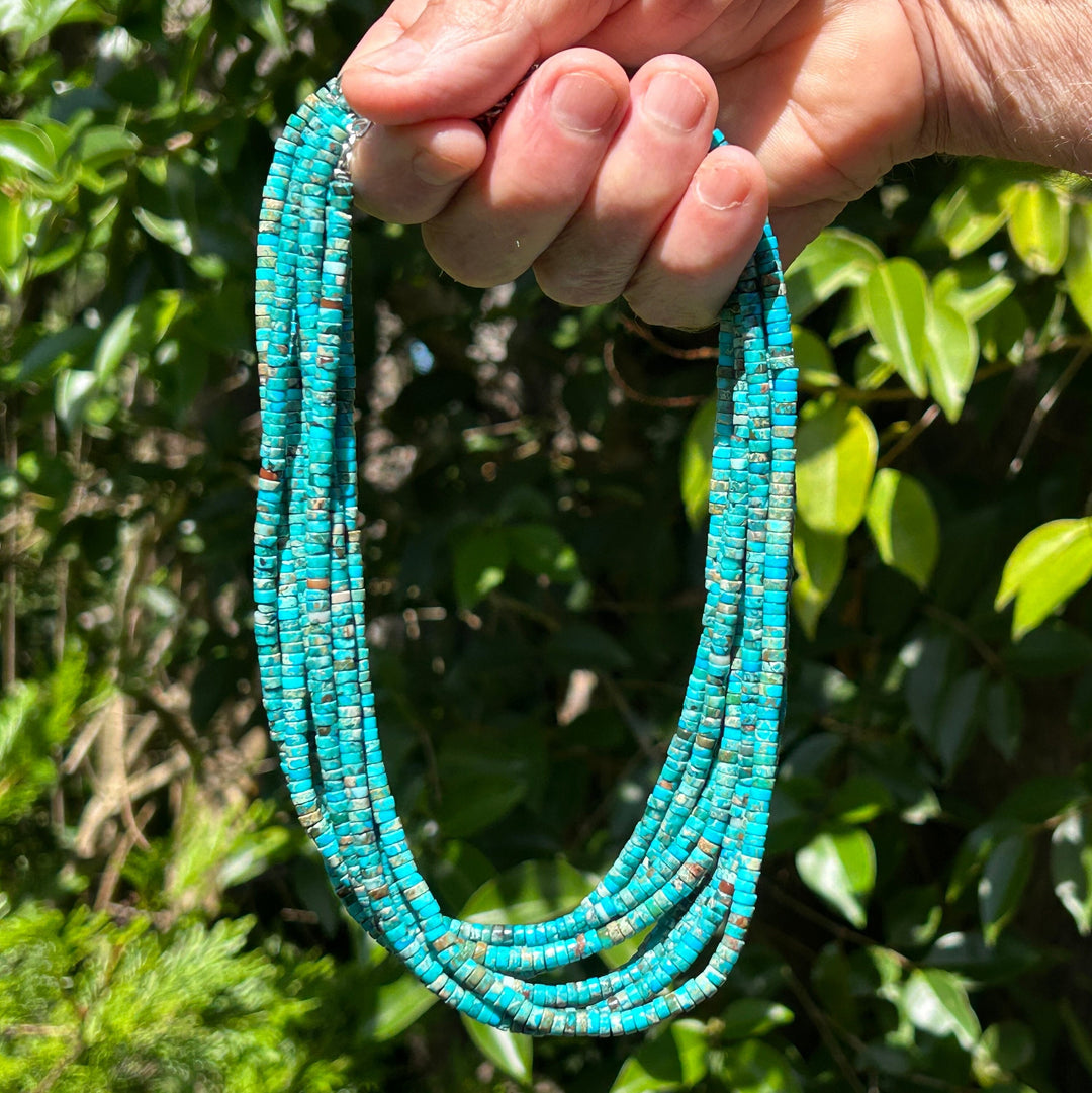 Beaded Turquoise Necklace - Genuine Gemstone Surfer Beach Jewelry -  Boho Ocean  Necklace