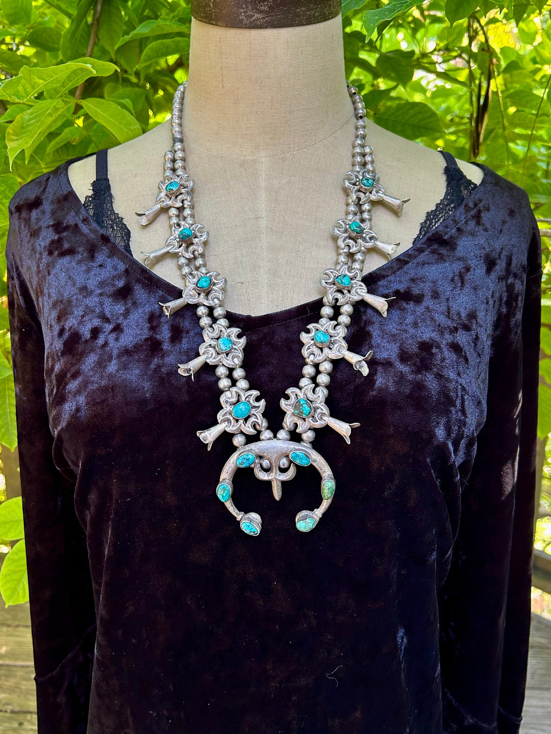 Vintage Squash Blossom Navajo Necklace Circa 1960's Fleur-De-Lis