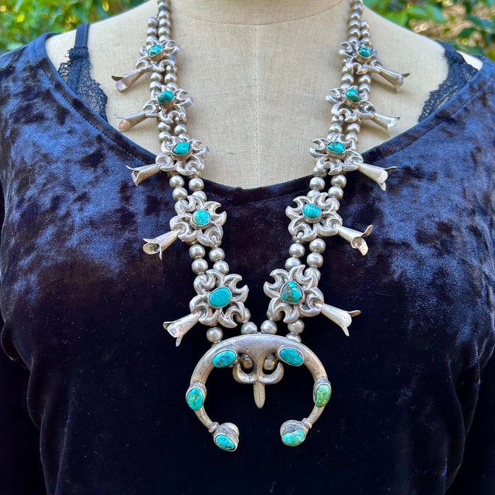 Vintage Squash Blossom Navajo Necklace Circa 1960's Fleur-De-Lis