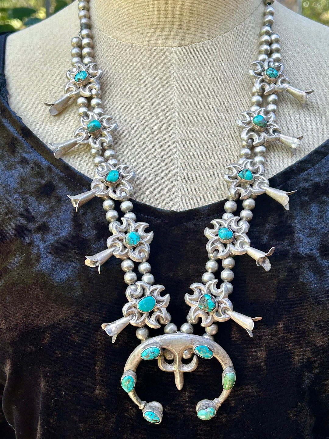 Vintage Squash Blossom Navajo Necklace Circa 1960's Fleur-De-Lis