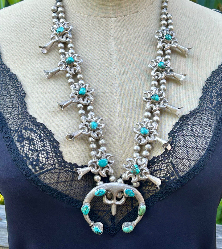 Vintage Squash Blossom Navajo Necklace Circa 1960's Fleur-De-Lis
