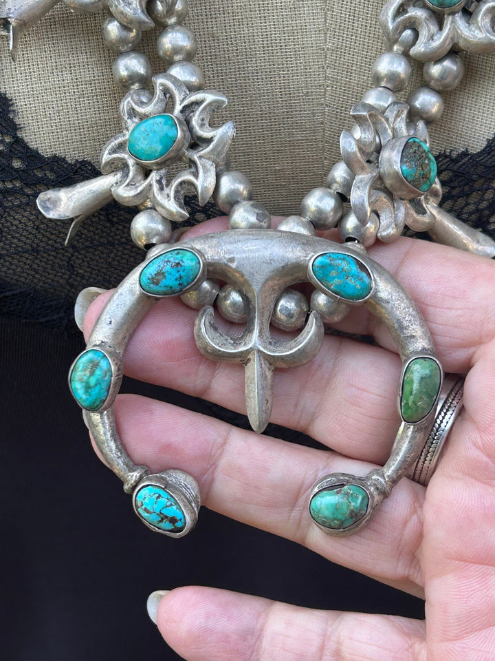 Vintage Squash Blossom Navajo Necklace Circa 1960's Fleur-De-Lis