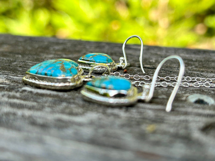 Turquoise Copper Matrix Heart Pendant & Earrings Set-Sterling Silver