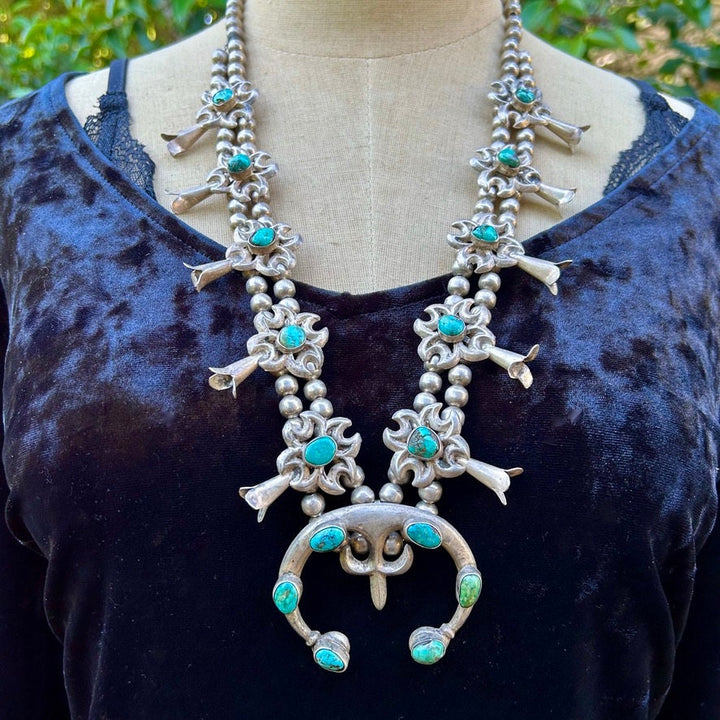 Vintage Squash Blossom Navajo Necklace Circa 1960's Fleur-De-Lis