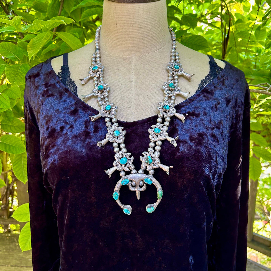 Vintage Squash Blossom Navajo Necklace Circa 1960's Fleur-De-Lis