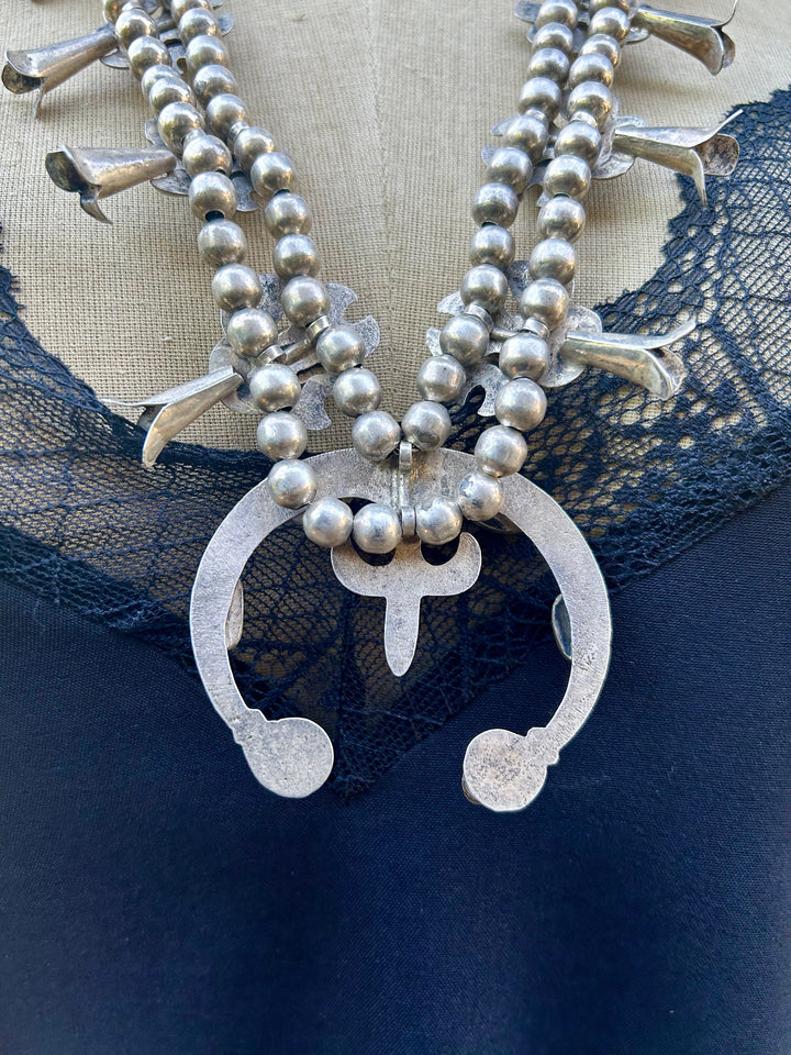 Vintage Squash Blossom Navajo Necklace Circa 1960's Fleur-De-Lis