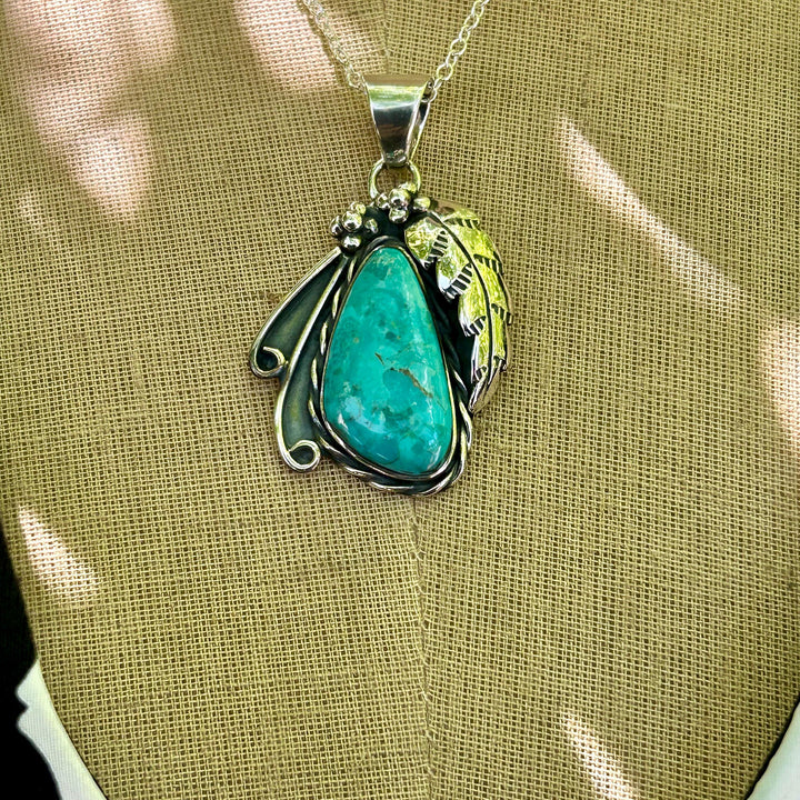 Turquoise Feather Pendant Necklace:  Sterling Chain, Southwestern Design