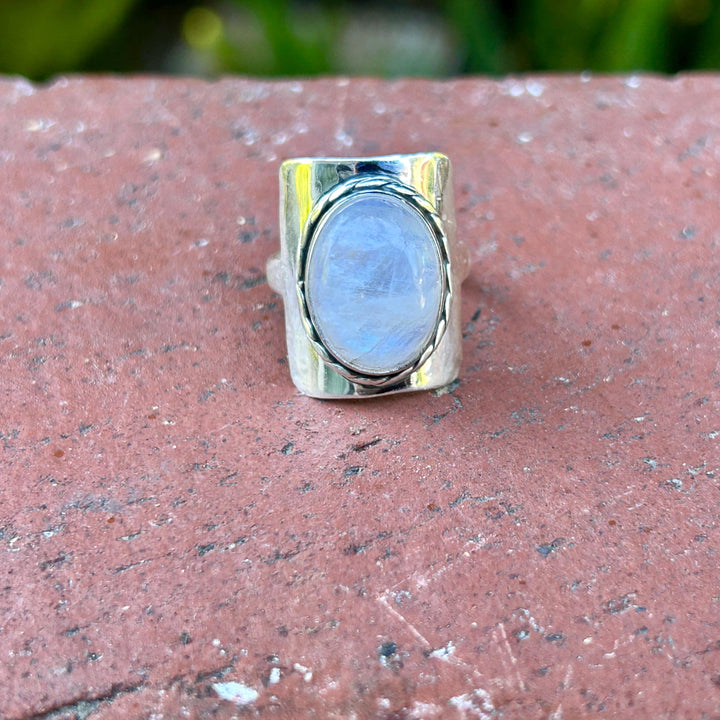Sterling Silver Rainbow Moonstone Ring: Boho Statement Jewelry