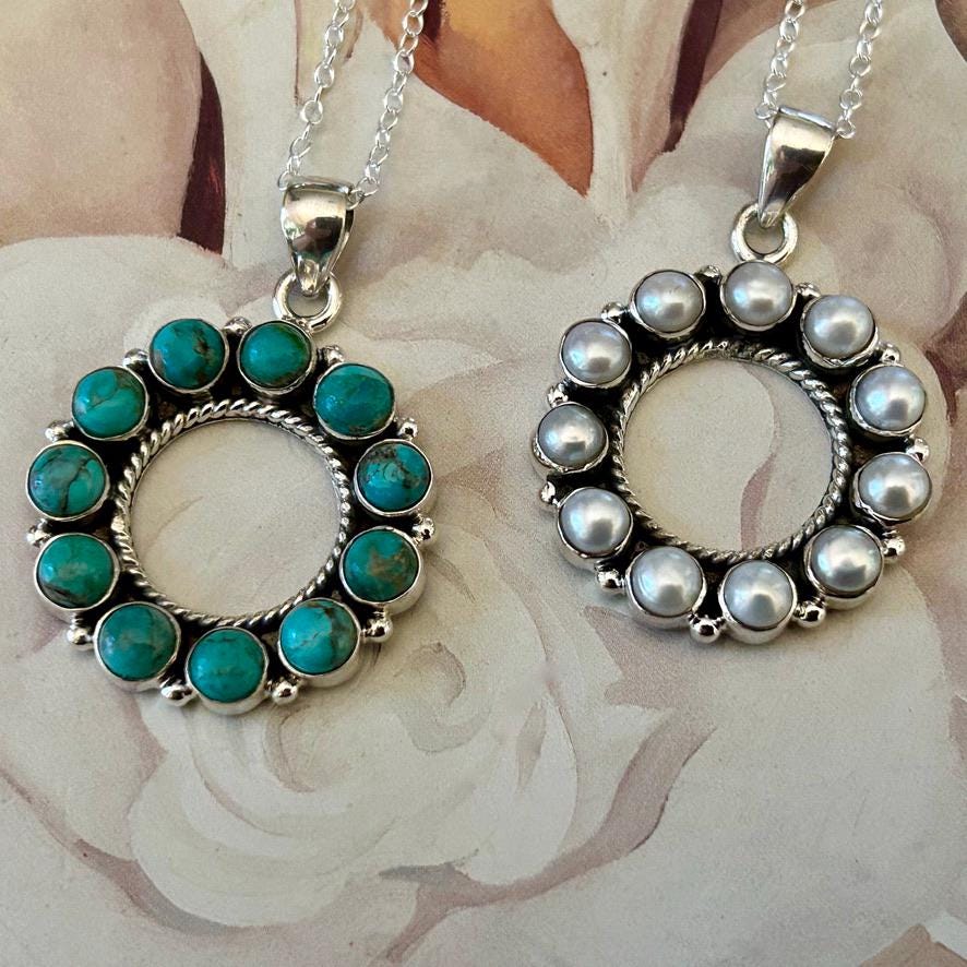 Genuine Circle of Pearls Pendant Necklace Sterling Silver Pearl Pendant Freshwater Pearl Necklace Genuine Cabachon Pearls 925 Silver