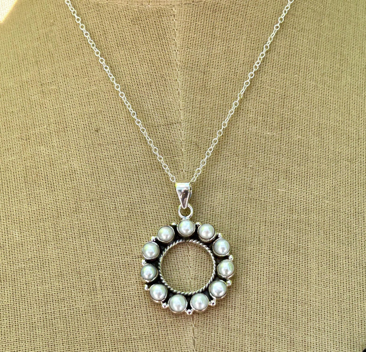 Genuine Circle of Pearls Pendant Necklace Sterling Silver Pearl Pendant Freshwater Pearl Necklace Genuine Cabachon Pearls 925 Silver
