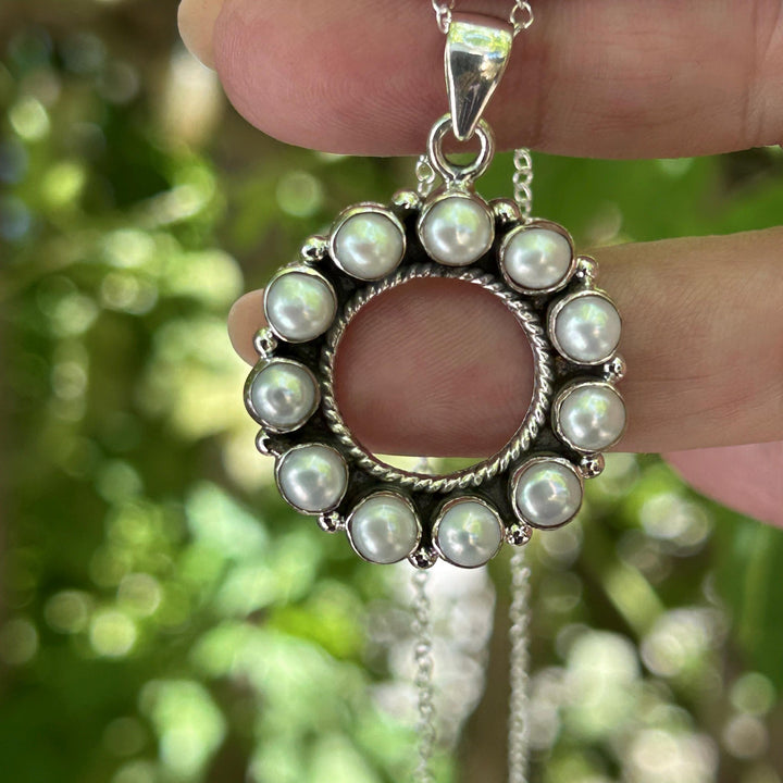 Genuine Circle of Pearls Pendant Necklace Sterling Silver Pearl Pendant Freshwater Pearl Necklace Genuine Cabachon Pearls 925 Silver