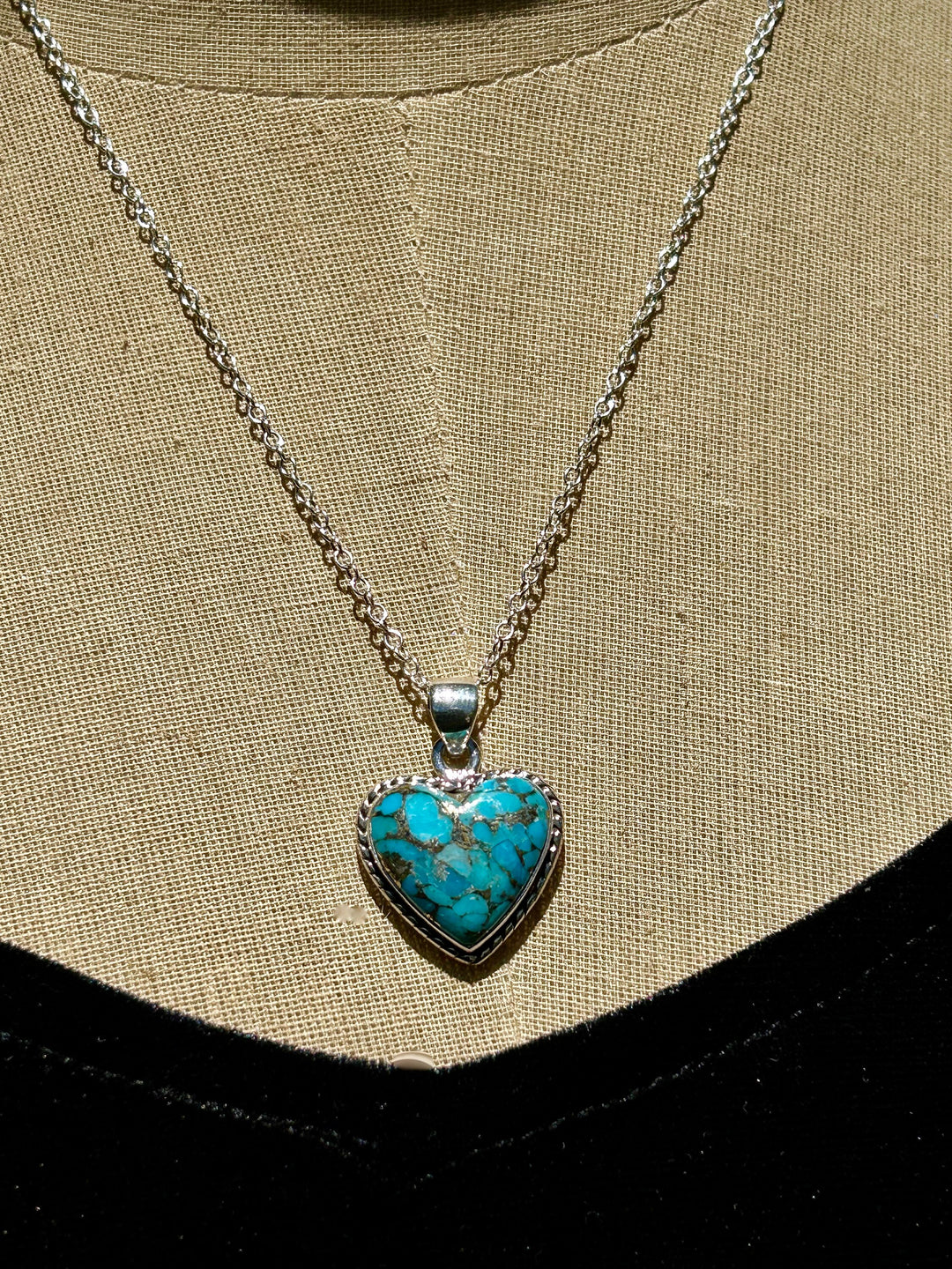 Turquoise Copper Matrix Heart Pendant & Earrings Set-Sterling Silver