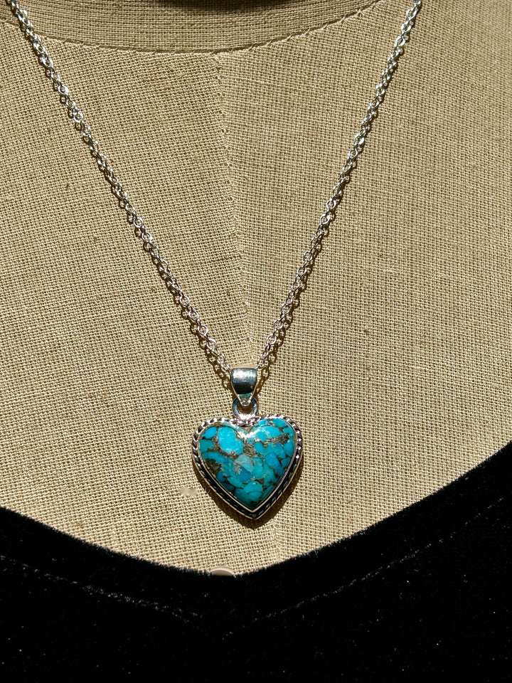 Turquoise Copper Matrix Heart Pendant & Earrings Set-Sterling Silver