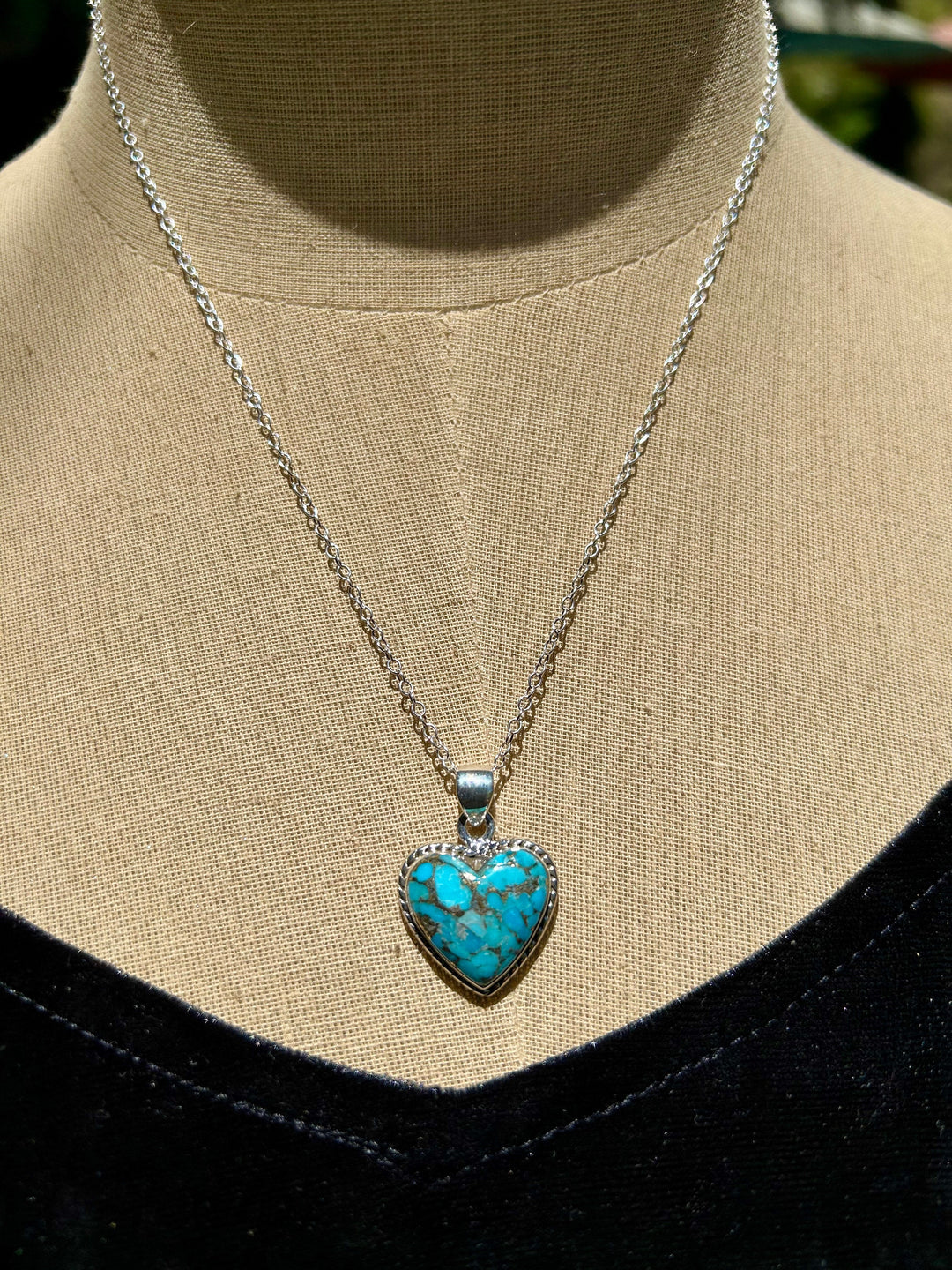 Turquoise Copper Matrix Heart Pendant & Earrings Set-Sterling Silver