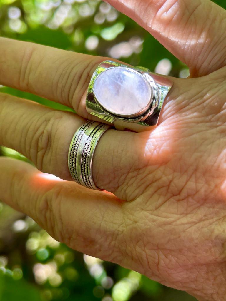 Sterling Silver Rainbow Moonstone Ring: Boho Statement Jewelry