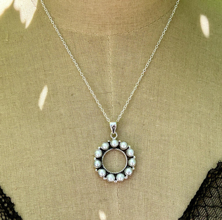 Genuine Circle of Pearls Pendant Necklace Sterling Silver Pearl Pendant Freshwater Pearl Necklace Genuine Cabachon Pearls 925 Silver
