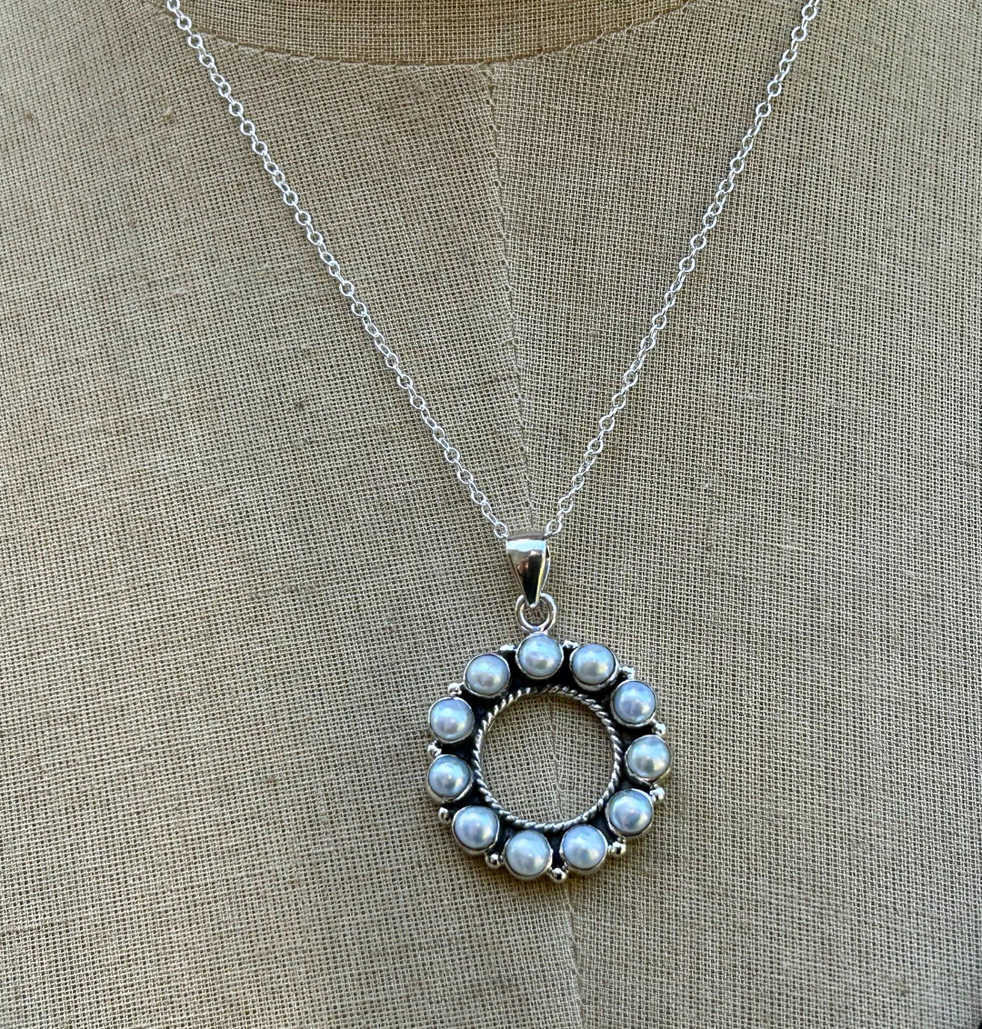 Genuine Circle of Pearls Pendant Necklace Sterling Silver Pearl Pendant Freshwater Pearl Necklace Genuine Cabachon Pearls 925 Silver