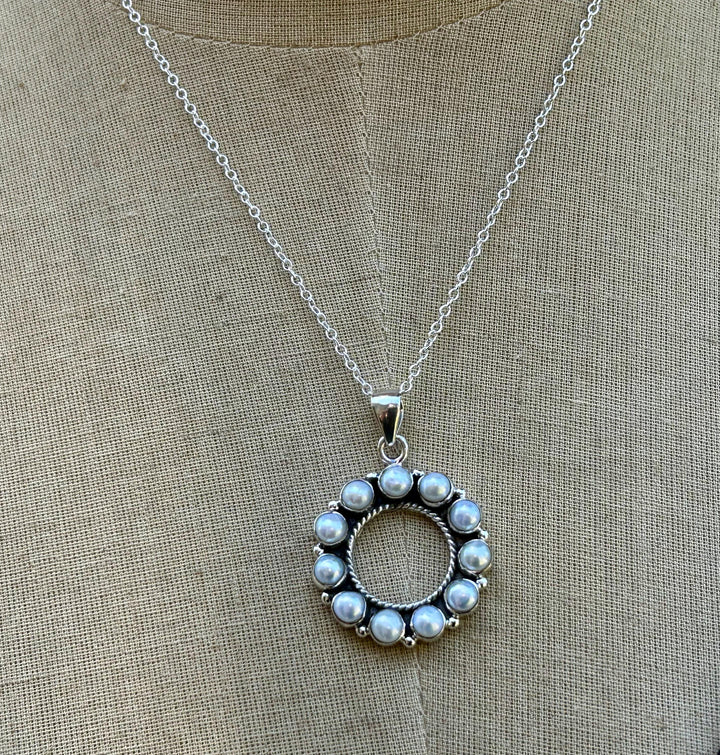 Genuine Circle of Pearls Pendant Necklace Sterling Silver Pearl Pendant Freshwater Pearl Necklace Genuine Cabachon Pearls 925 Silver
