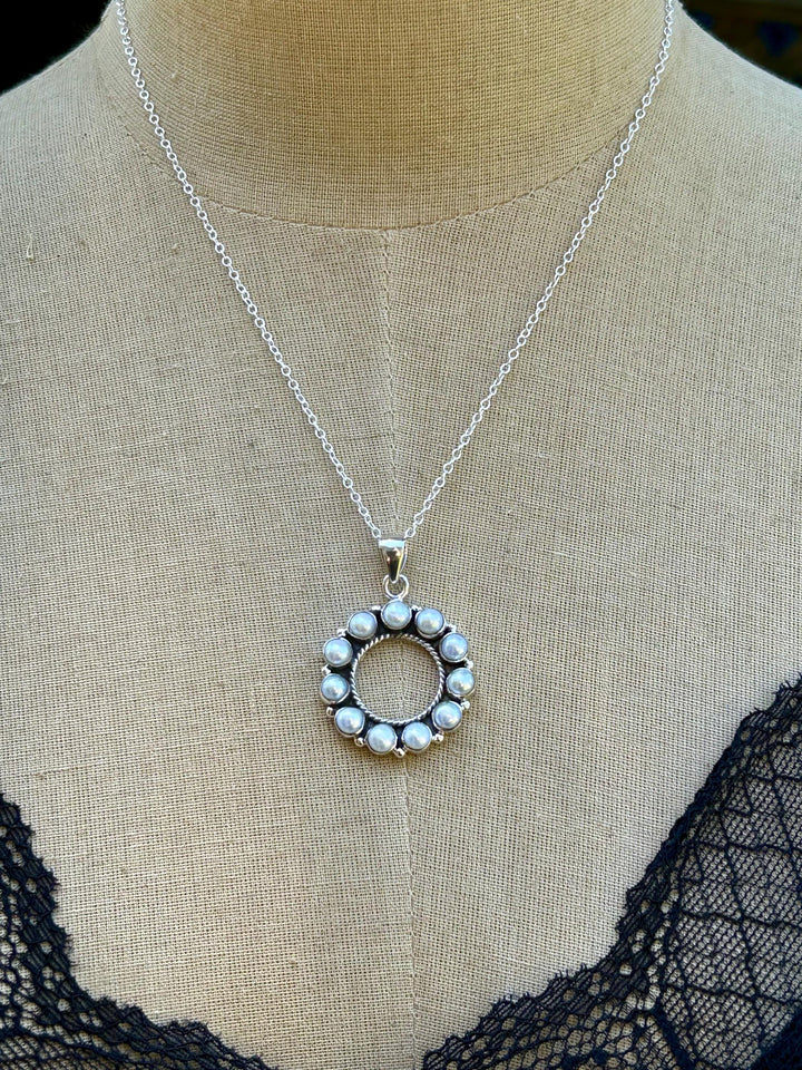 Genuine Circle of Pearls Pendant Necklace Sterling Silver Pearl Pendant Freshwater Pearl Necklace Genuine Cabachon Pearls 925 Silver