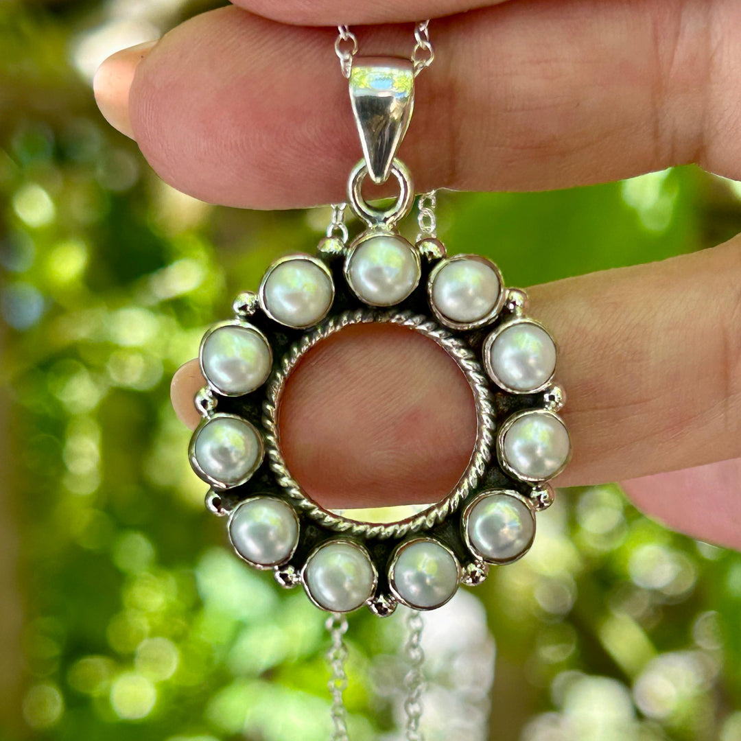 Genuine Circle of Pearls Pendant Necklace Sterling Silver Pearl Pendant Freshwater Pearl Necklace Genuine Cabachon Pearls 925 Silver
