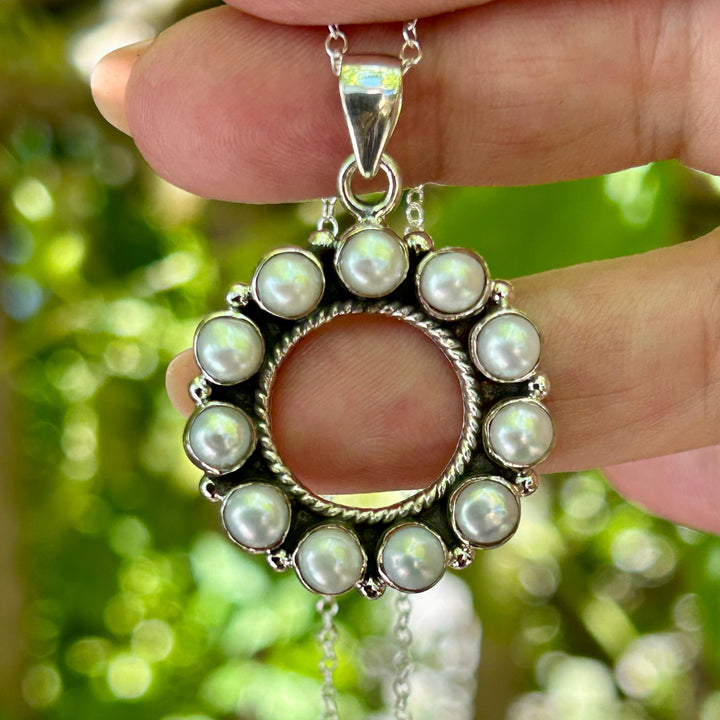 Genuine Circle of Pearls Pendant Necklace Sterling Silver Pearl Pendant Freshwater Pearl Necklace Genuine Cabachon Pearls 925 Silver