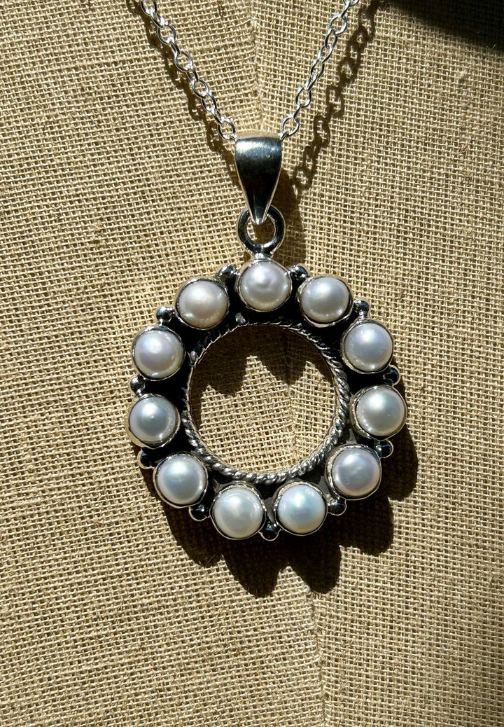 Genuine Circle of Pearls Pendant Necklace Sterling Silver Pearl Pendant Freshwater Pearl Necklace Genuine Cabachon Pearls 925 Silver