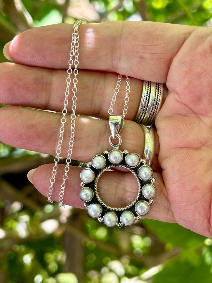 Genuine Circle of Pearls Pendant Necklace Sterling Silver Pearl Pendant Freshwater Pearl Necklace Genuine Cabachon Pearls 925 Silver