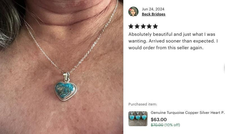 Turquoise Heart Pendant Necklace: Sterling Silver, Copper Southwestern Jewelry