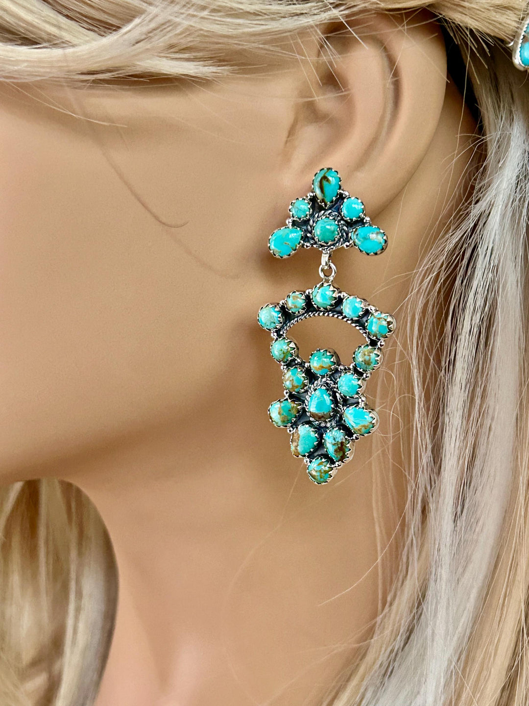 Genuine Kingman Turquoise Earrings -  Sterling Silver -  Southwestern Statement Earrings