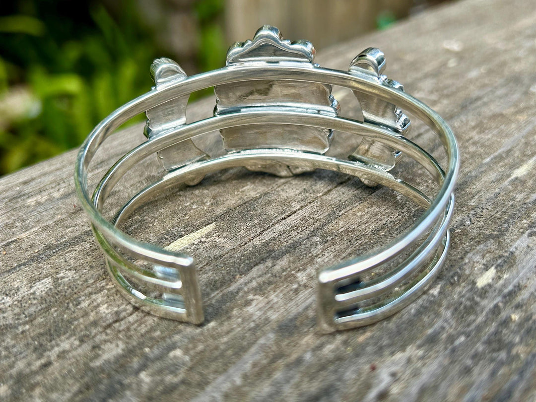 Kingman Turquoise Cluster Bracelet Kingman Sterling Silver Cluster Cuff Western Southwestern Jewelry Squash Blossom Turquoise Cluster Cuff