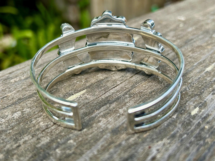 Kingman Turquoise Cluster Bracelet Kingman Sterling Silver Cluster Cuff Western Southwestern Jewelry Squash Blossom Turquoise Cluster Cuff