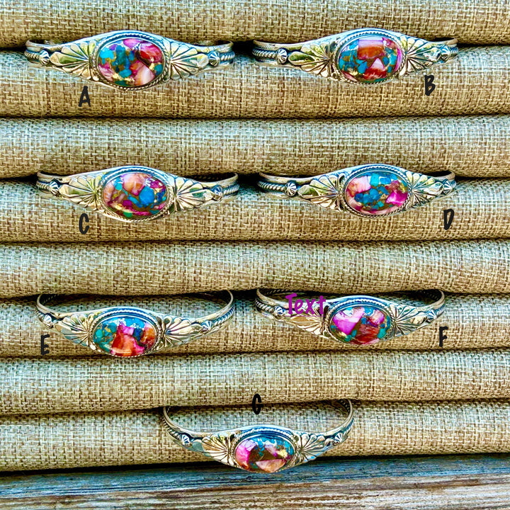Turquoise Rainbow Spiny Bracelet Cuff  Sterling Silver Pink Dalia Adjustable Southwestern Design Gift for Her