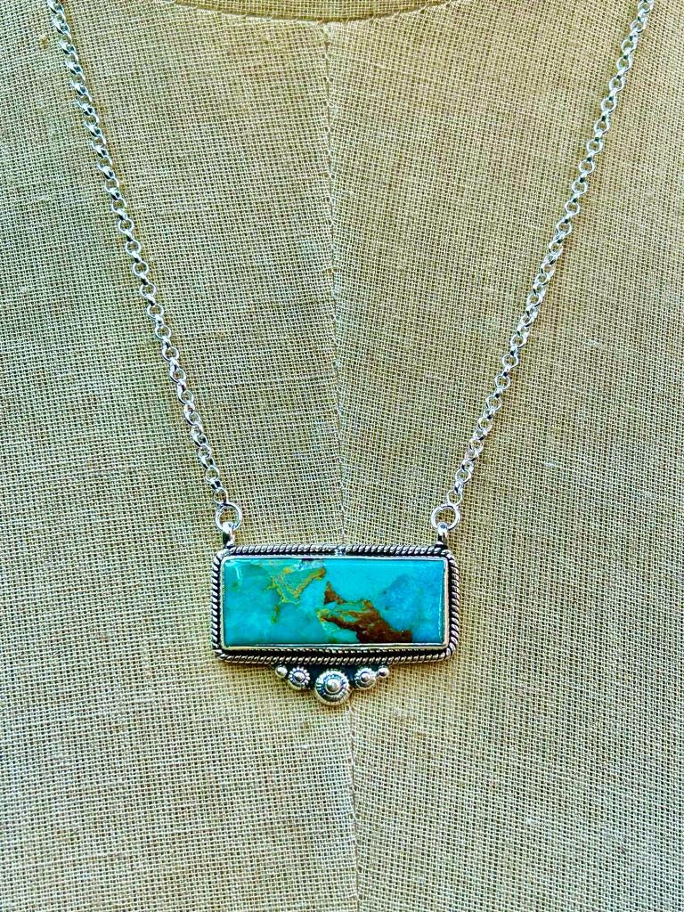 Turquoise Silver Bar Necklace - Western Style