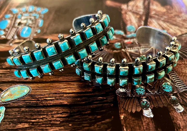 Kingman Turquoise 2 Row Vintage Cuff Sterling Silver Turquoise Bracelet