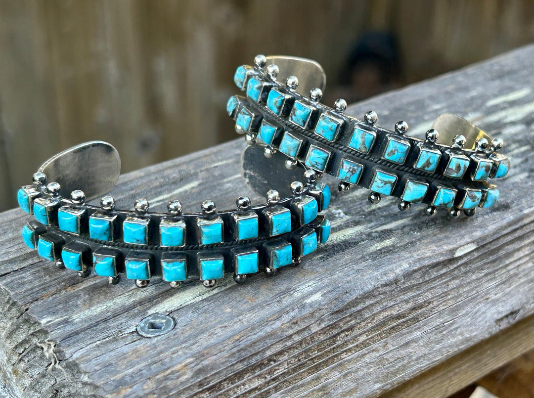Kingman Turquoise 2 Row Vintage Cuff Sterling Silver Turquoise Bracelet