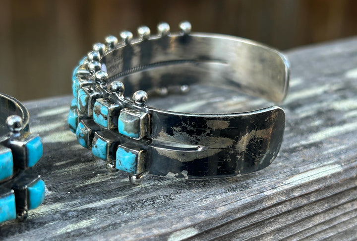Kingman Turquoise 2 Row Vintage Cuff Sterling Silver Turquoise Bracelet
