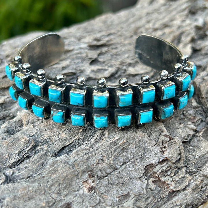 Kingman Turquoise 2 Row Vintage Cuff Sterling Silver Turquoise Bracelet