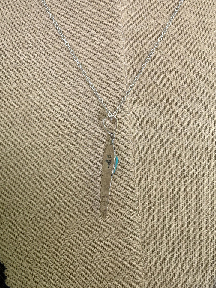 Turquoise Feather Necklace: Sterling Silver Pendant, Beachy Surf Style