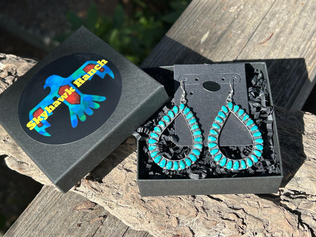 Turquoise Teardrop Hoop Earrings: Sterling Silver Southwestern Jewelry